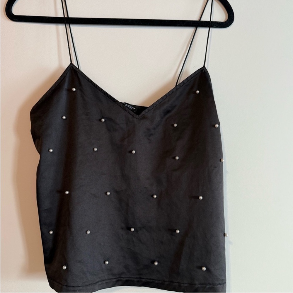 Zara - Elegant Black Pearl-Embellished Women's Top - Picture 2 of 2